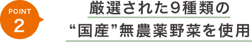 ポイント2 厳選された9種類の国産無農薬野菜を使用